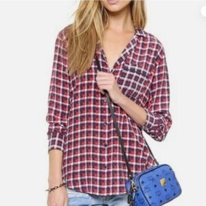 Equipment Femme silk red and blue plaid shirt